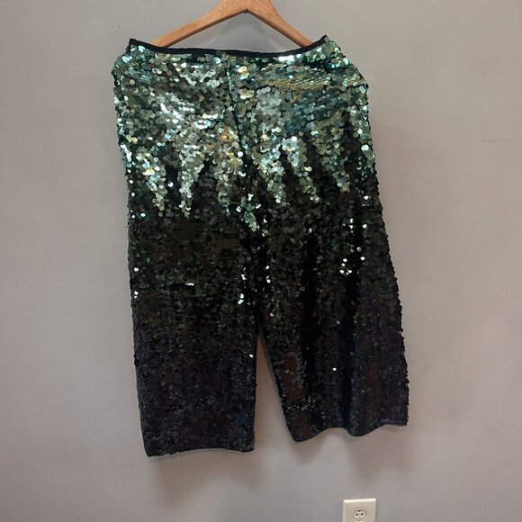 NEW Zara Women's Wide Leg Green Ombre Sequin Pants- Size‎ S - Picture 7 of 8